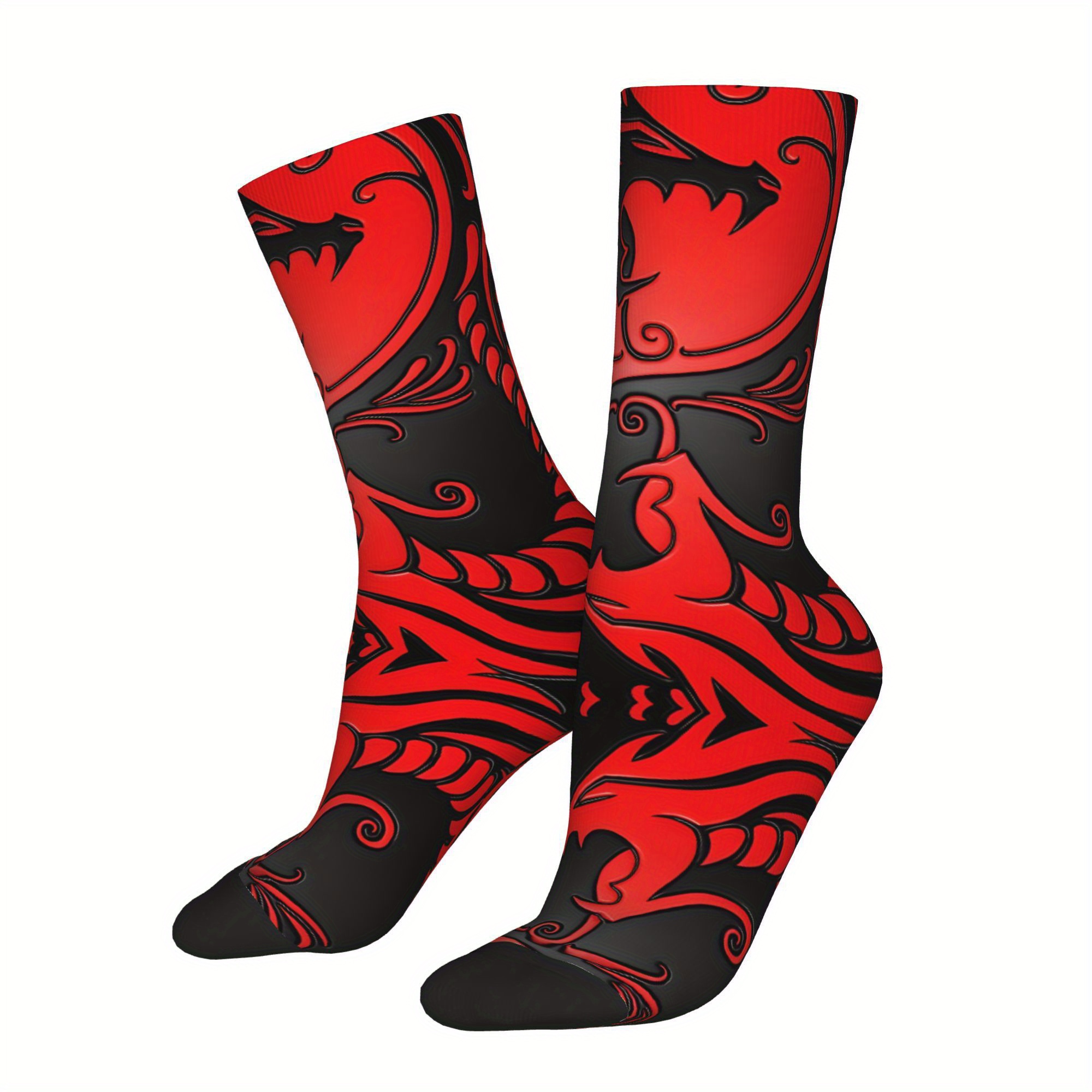 

1 Pair Hip Hop Vintage Yin Yang Dragons Socks, Unisex Seamless Printed Funny Novelty Crew Socks, Men's Novelty Socks, Polyester , Hand Wash Or