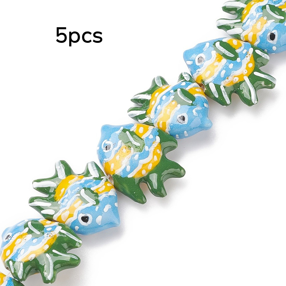 5pcs Handmade Porcelain Beads, Ocean Decor