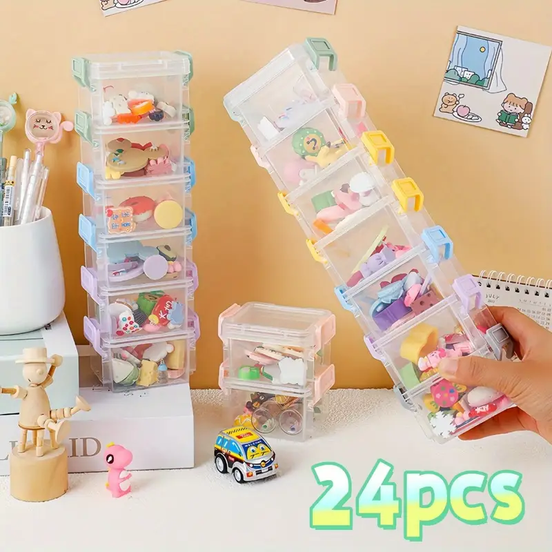 24pcs mini plastic storage containers and boxes in blue yellow light yellow white green light gray stackable bead storage boxes with lids transparent plastic small storage boxes suitable for small crafts jewelry and bead Product details 0