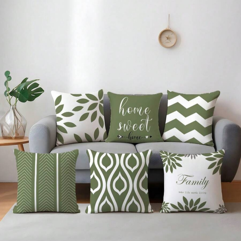 TEMU 6 fundas de almohada con estampado de rayas verdes y cierre de cremallera, regalo para , mascotas y - Decoración del hogar lavable a máquina,