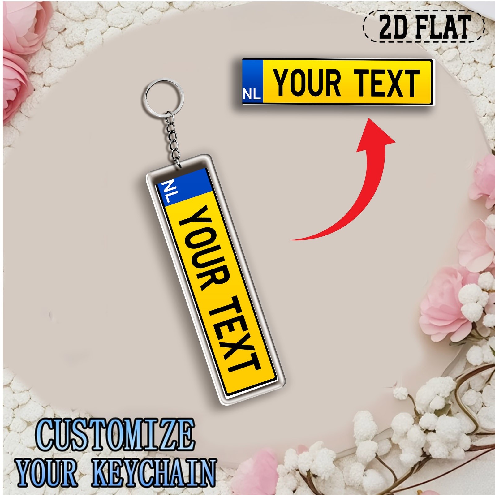 TEMU 2d Flat, 1pc Custom Netherlands Yellow License Plate Acrylic Key Ring - Personalized Text/name, High Quality Acrylic Keyring Durable Pendant For