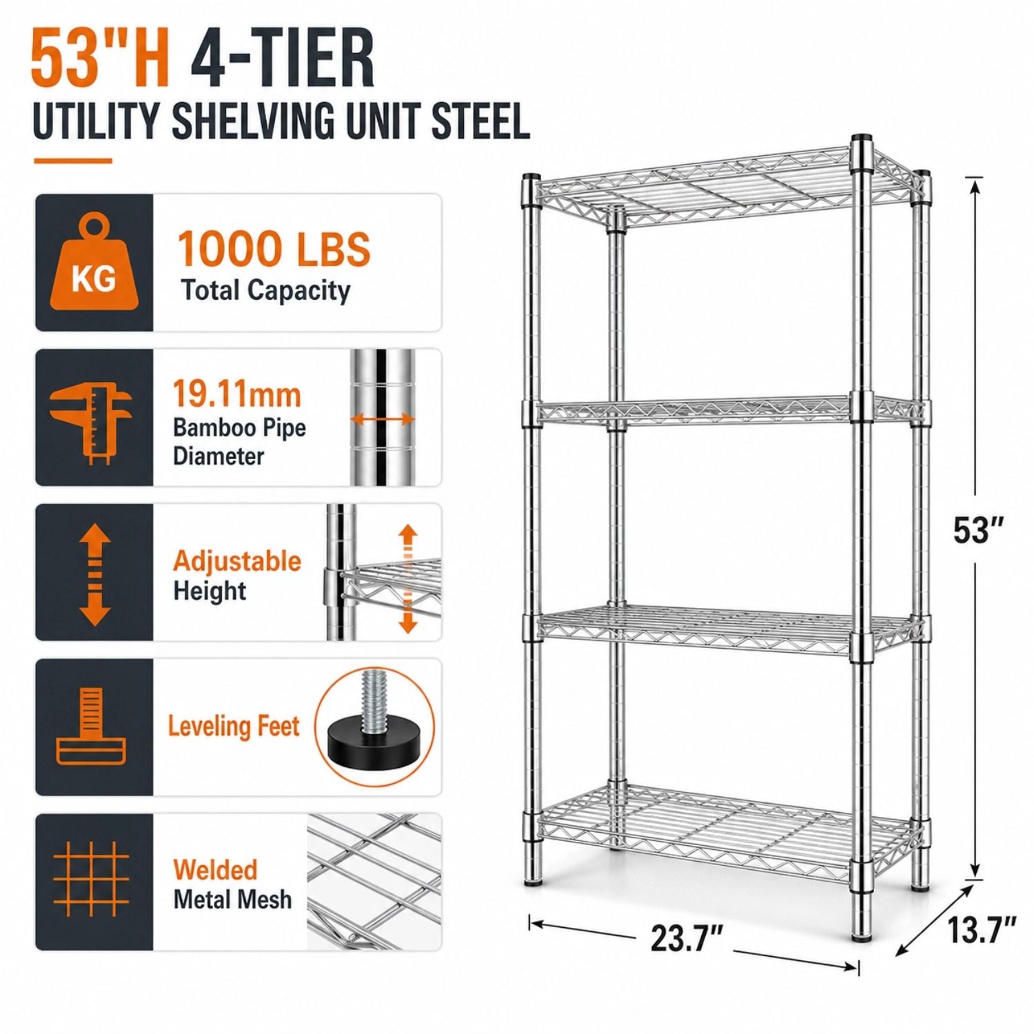 TEMU M Mzg 3/4/5 Tier Heavy Duty Metal Adjustable Storage Rack, Heavy Duty Shelving Unit Organizer For Garage, Kitchen, Laundry, Closet, Warehouse.