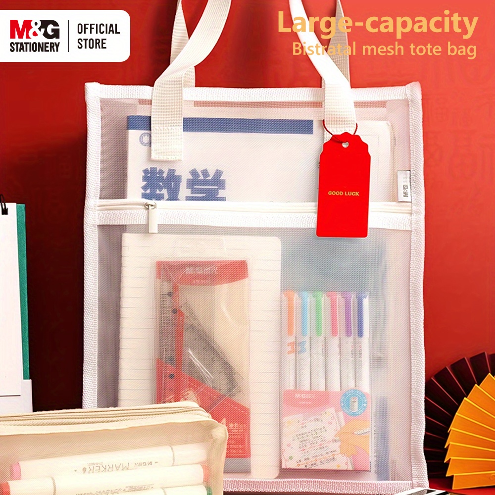 

M&g Large Capacity Nylon Tote Bag, Transparent Study Handbag, Polyester Fiber, Wear-resistant, Foldable Bookbag, Storage Organizer For Students