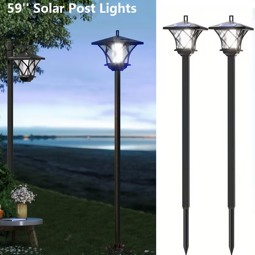 TEMU 2pcs 59 Inch Solar Outdoor Lamp Post Light Solar Street Light, Solar Post Lights, Ip54 For Garden, Pathway, Lawn, Driveway, Front Back Door