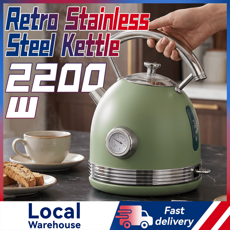 TEMU Electric Kettle 1.7l, Retro Stainless Steel Kettle | 2200w Bpa- Kettle With Dial Thermometer, Automatic Shut-off & Boil-, Hot Water Boiler For