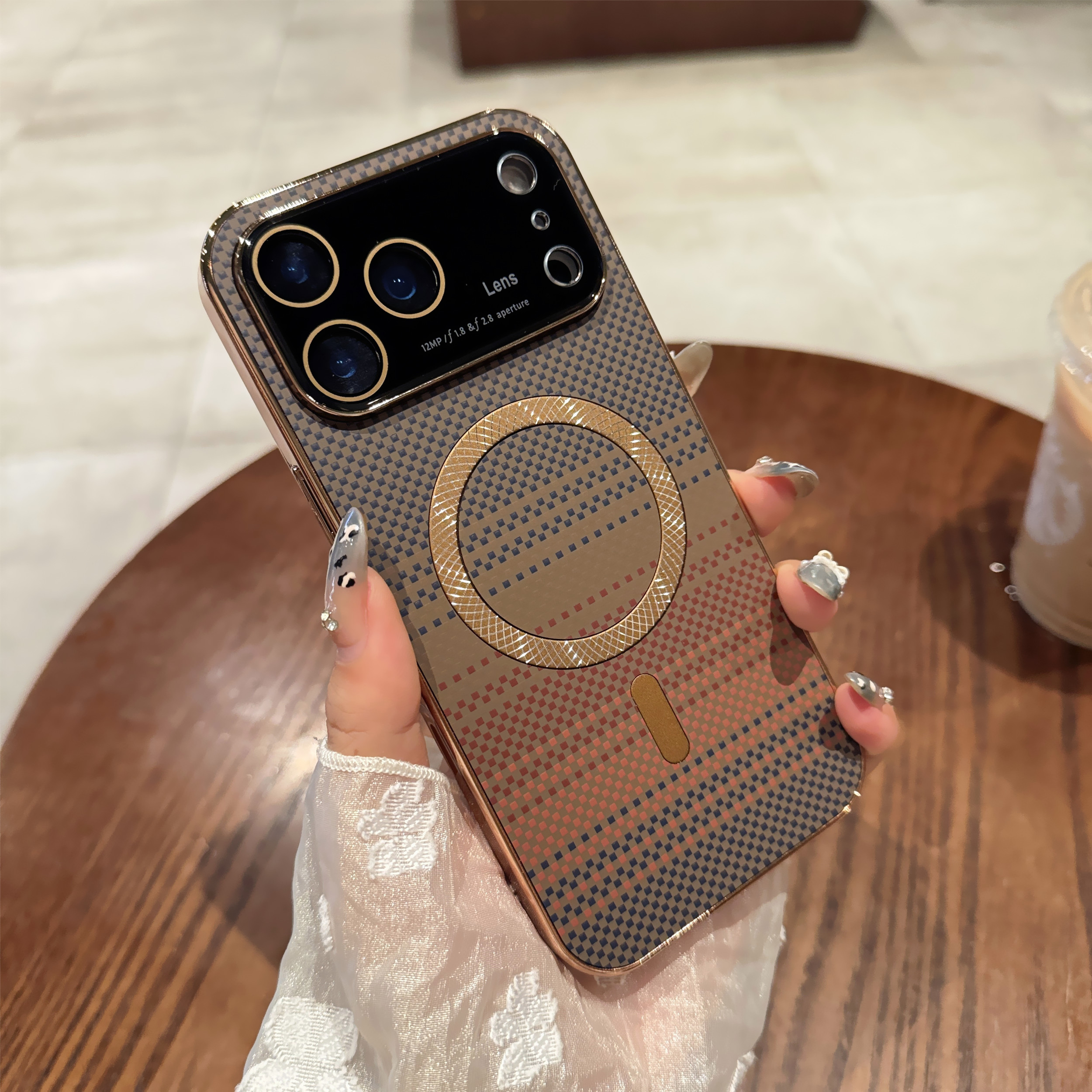 TEMU Phone Case - Suitable For 17 Phone Case Iphone 16promax Carbon Fiber Texture Magnetic Protective Cover Lens Iphone 15 Anti-fall Men And Women 14