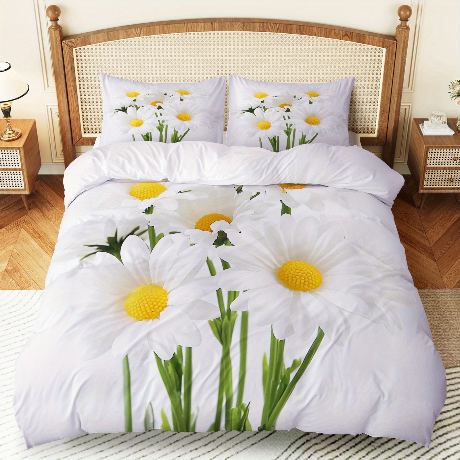 TEMU Set copripiumino a margherita da 3 pezzi, 1 copripiumino + 2 federe, senza imbottitura, tema , set biancheria da letto a fiori, per decorare