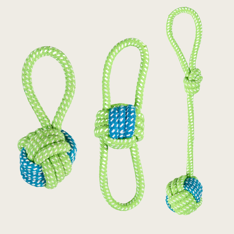 Image of Pet Rope Knot Toy Set, 3pcs Green And Toys, Durable Interactive Dental Toys For Dogs, Play And Dental Health For Puppies, Suitable For Medium And Small Dogs