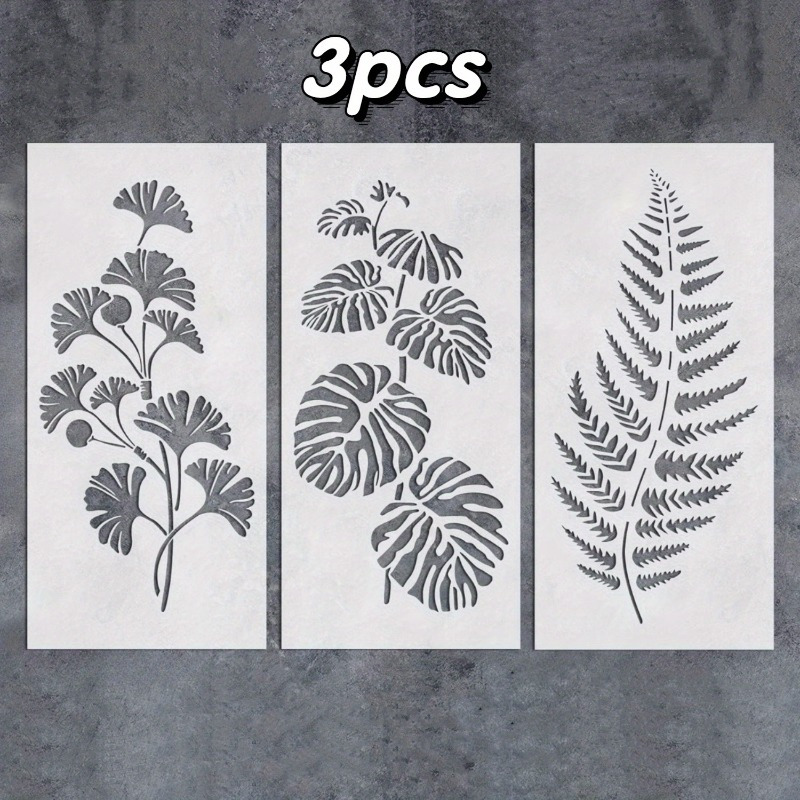 TEMU Ensemble de 3 pochoirs de peinture de feuilles - Convient pour toile, meubles, sols, tissus, pochoirs d'art mural en plastique - Pochoirs de de