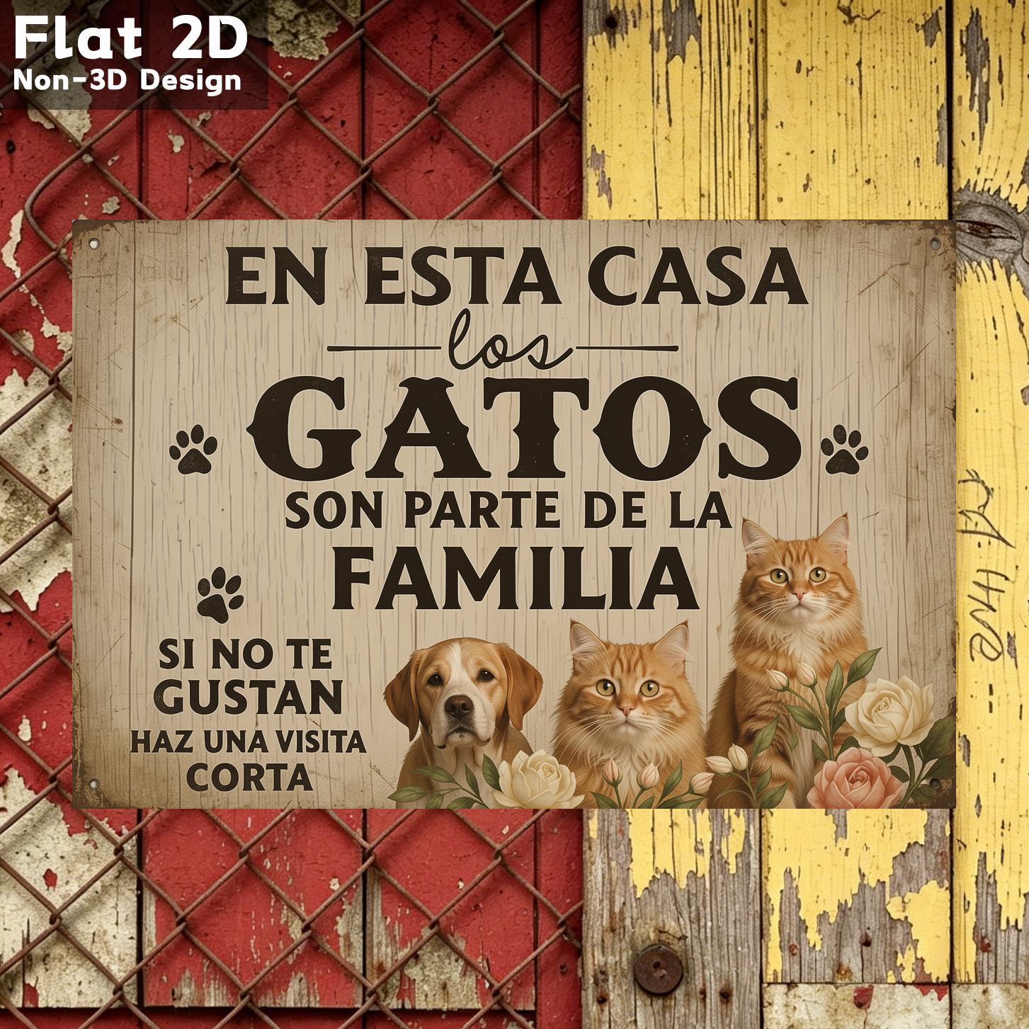 TEMU Letrero decorativo de madera vintage estilo español para hogar de mascotas, decoración de pared acogedora con temática de gatos y perros, placa