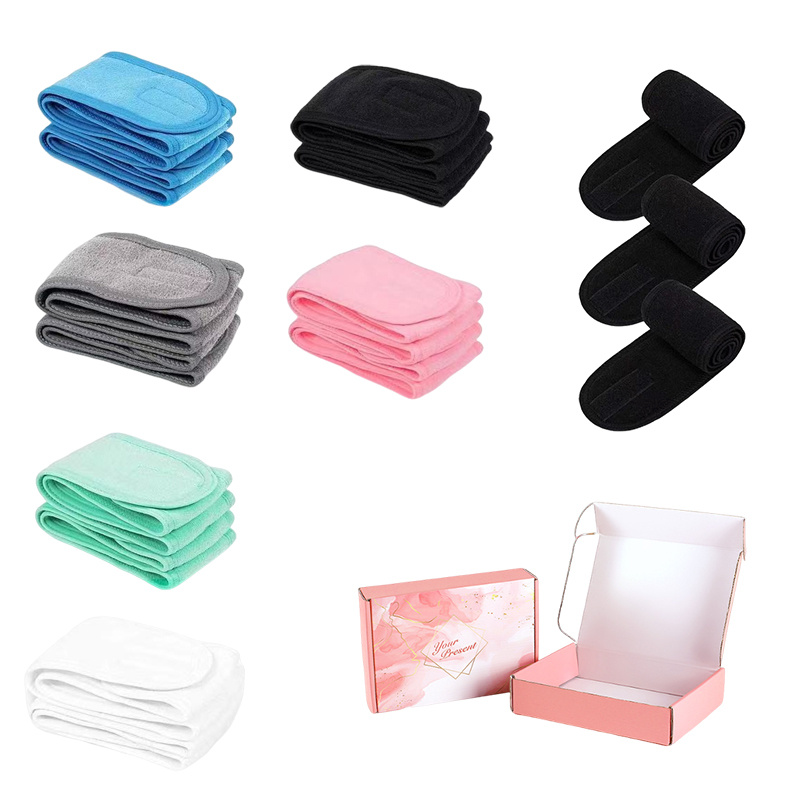 TEMU 9pcs 2025 Women' Facial Headband Set Solid Color Adjustable Face Wash Headband Flannel Skincare Headband Makeup Headband For Face Wash, Shower,