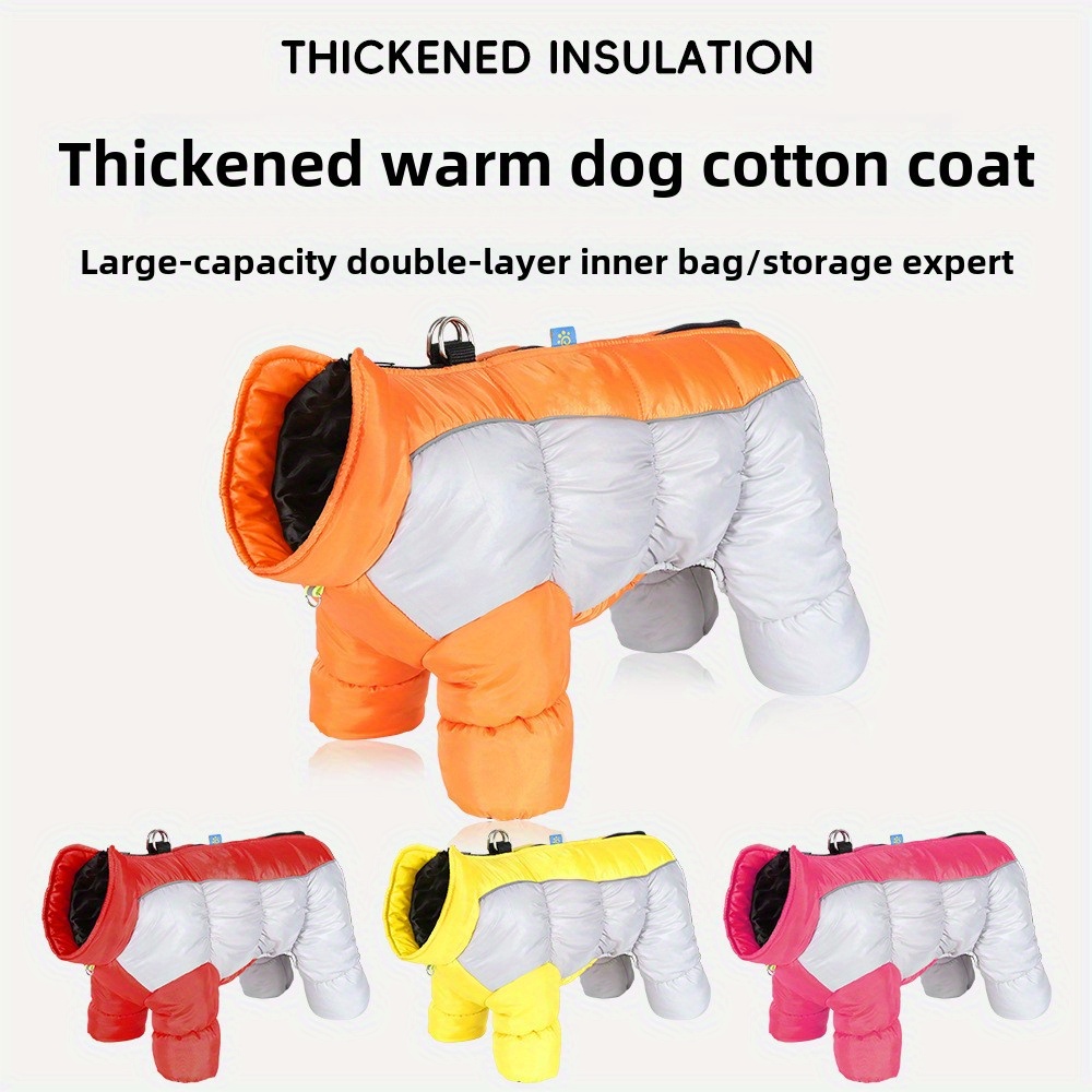 

Cozy & Reflective Waterproof Dog Jacket For Small/medium Breeds - Thickened Warm Layer Insulation, Dual-layer Inner Bag Storage, In Orange, Pink, White, Yellow - Autumn & Winter