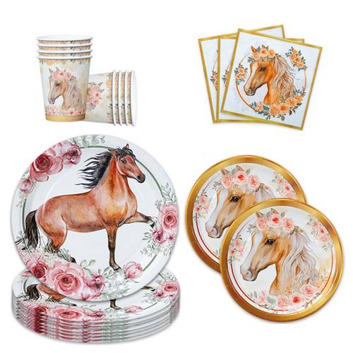 45 46 69 70pcs horse themed party supplies for kids all in one western birthday decor with floral horse banner plates napkins cups tablecloth suitable for weddings showers birthday parties horse party decorations