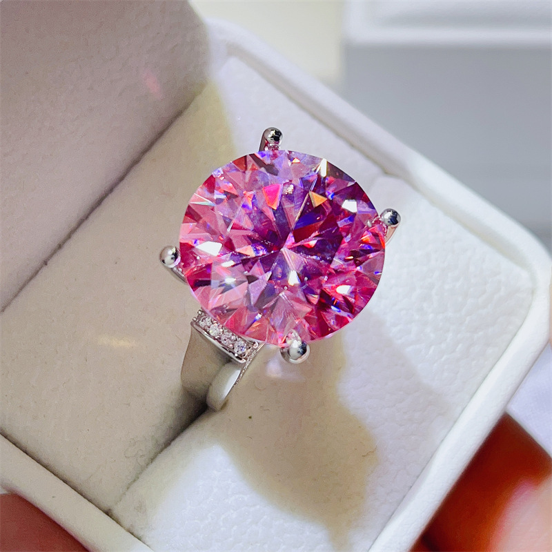 925 Silver Inlaid 20 Carat Pink Moissanite Ring, Vintage Design