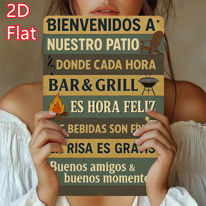 TEMU Letrero de Bienvenida Temática Española - Decoración de Pared Bilingüe en Metal con en Inglés/Español, Póster Retro en Hierro, Adecuado para