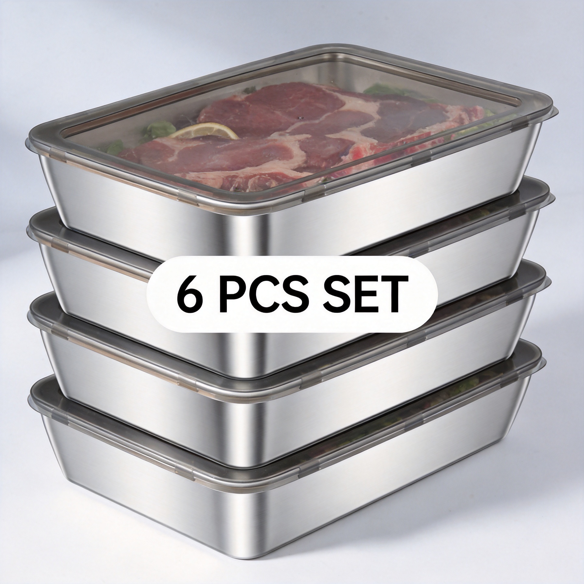 TEMU 4/6set Stainless Steel Food Storage Containers (4/6 Boxes  4/6 Lids) Reusable, Fruits Meats Veggies, Easy Clean Stackable Kitchen Organizers,