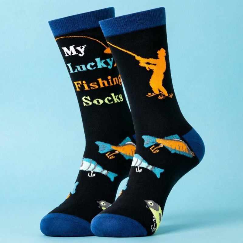 TEMU 1 Pair Fishing Socks, Men's Women's Socks, Spring Summer Comfortable Breathable Mid-calf Socks, Men's Fishing Gift Christmas Unique Fun, Men