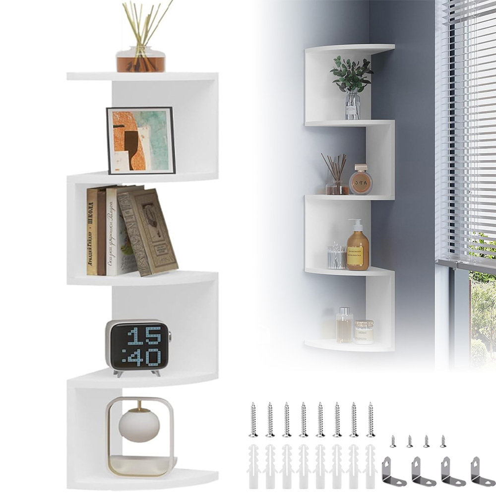 E-shop Eckregal zur Wandmontage, 5-Etagen schwebendes Eckregal für Zuhause, Schlafzimmer, Büro, Badezimmer, Wohnzimmer, dekorativ