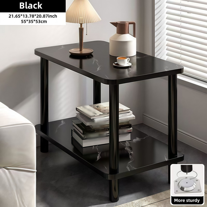 TEMU Modern Marble-look Two-tier Side Table With Sturdy Metal Frame & Spacious Storage Shelf - Space-saving Wood & Marble Table Suitable For Living Room, Bedroom, Office - Assembly, Modern