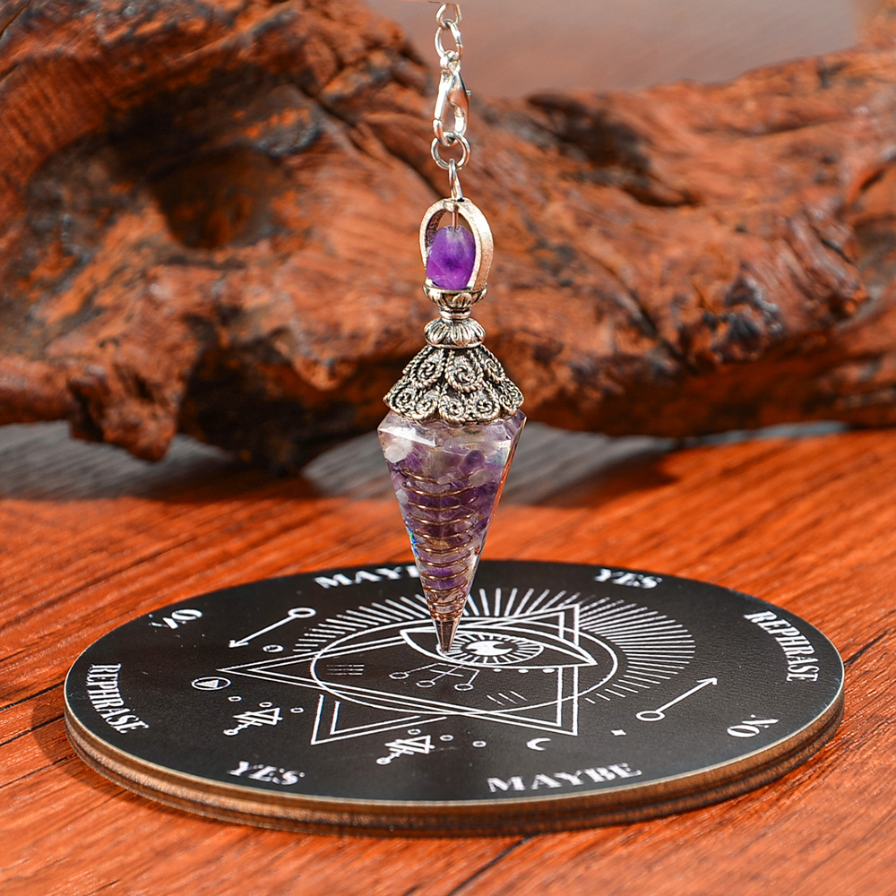 TEMU 8 Styles 2pcs Stone Pendulum & Wooden Board Set, Handcrafted Stone Pendant Kit, Meditation Hobby Accessory, Gift For Spiritual Collection &