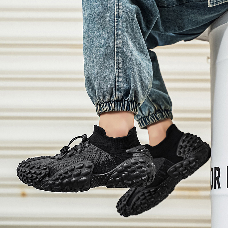 Men's Platform Sole Wear-Resistant Sneakers, Breathable Mesh Fabric, Quick-Drying Running Shoes, Trendy and  Slip-On Jogging Shoes