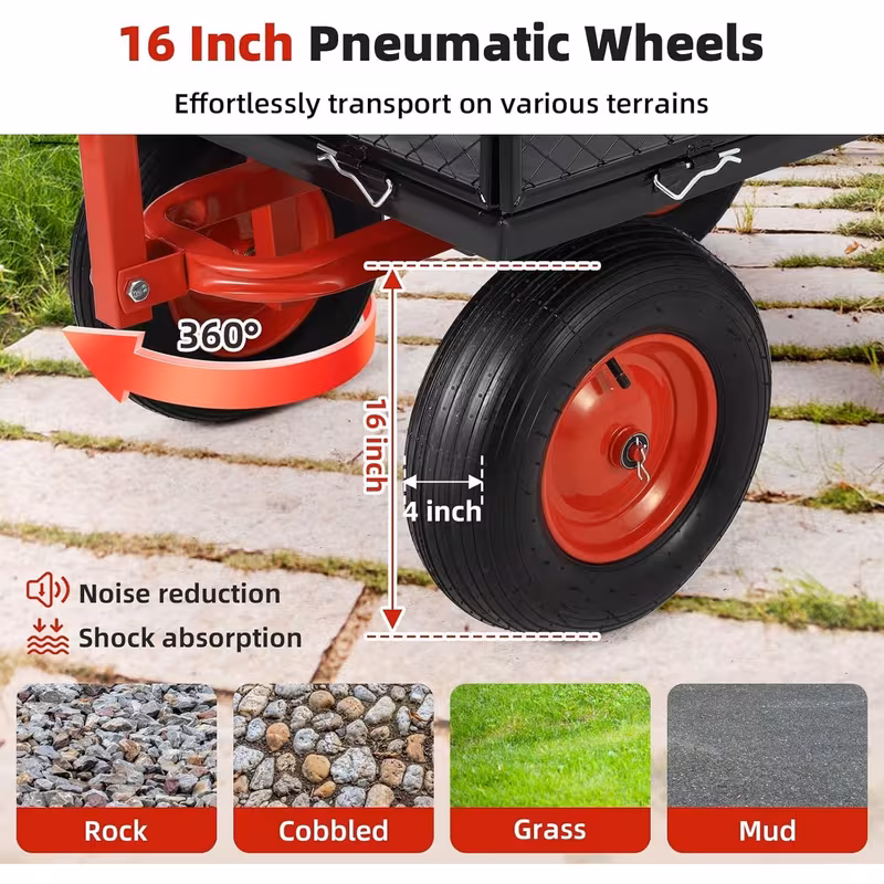 heavy duty garden utility cart metal dump wagon with removable sides and 180 rotating handle yard garden cart on wheels for outdoor Product details 3