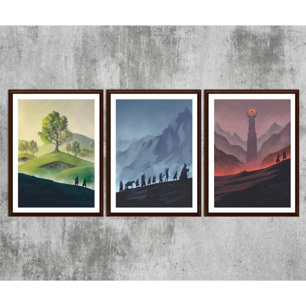 TEMU 2d Flat, 2d Flat, Set Of 3 Frameless Canvas Artworks: Minimalist Posters Featuring Hobbiton, The , And Mordor From , Halloween Christmas Decor