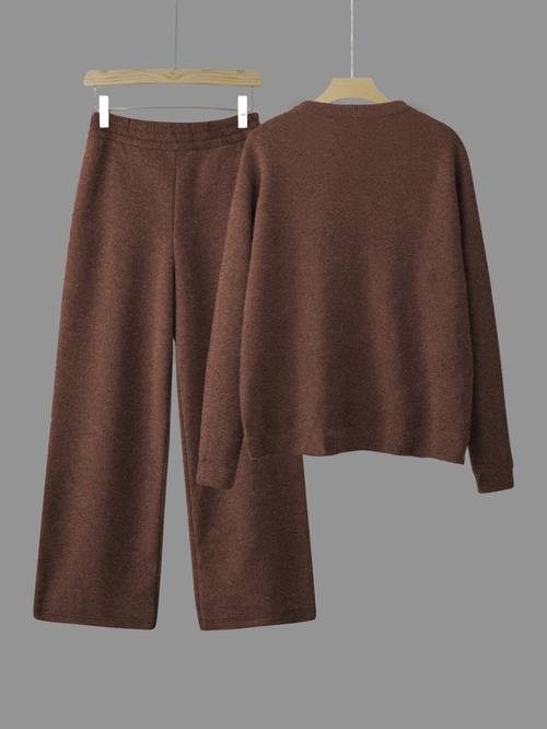 womens fashion cartoon bear print round neck sweater set