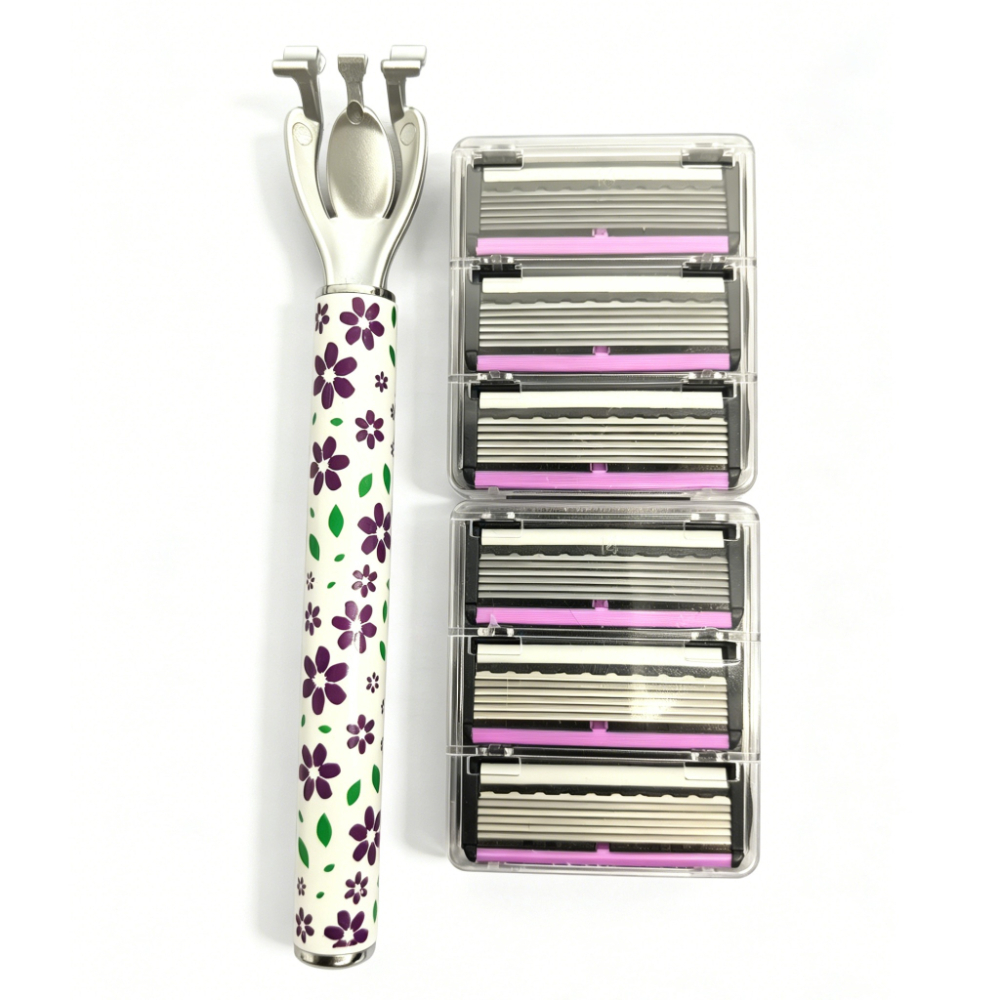 TEMU 1 Handle And 6 Replacement Blade Heads, Purple Petal Shaver With 6 Precision Blade Replacement Heads, 6 Ultra-sharp For Easy Shaving And