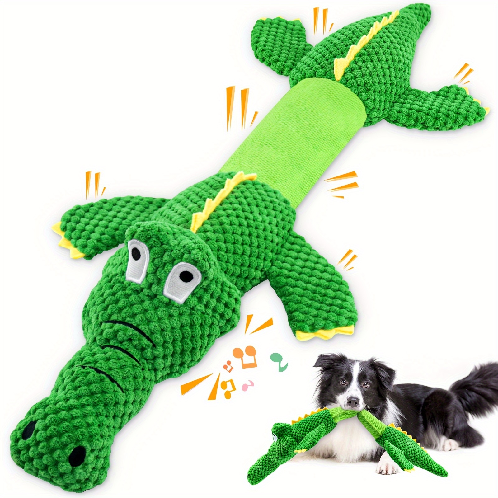 TEMU Squeaky Stretch Alligator Stuffed Dog Toy - Realistic Chewable Alligator With Crunchy , Fabric For Teething Puppies, For Small Medium Large Dogs (no)