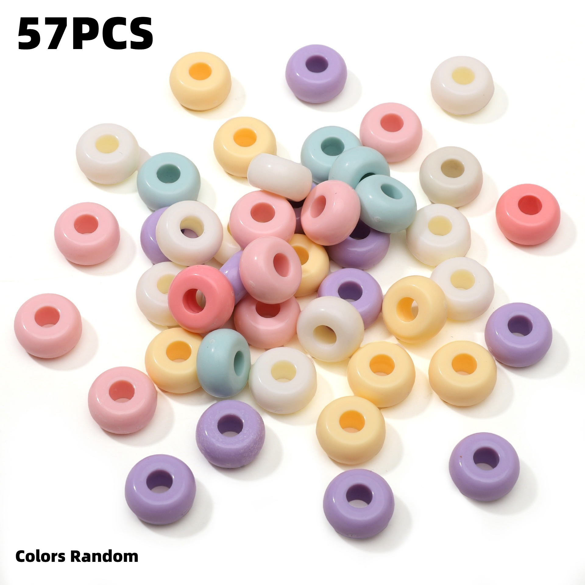 TEMU 2d Flat, 57pcs 13.5mm Macaron Acrylic Large Hole Flat Beads Diy Material Beads, Handmade Beads, Festival Decoration Colors Random