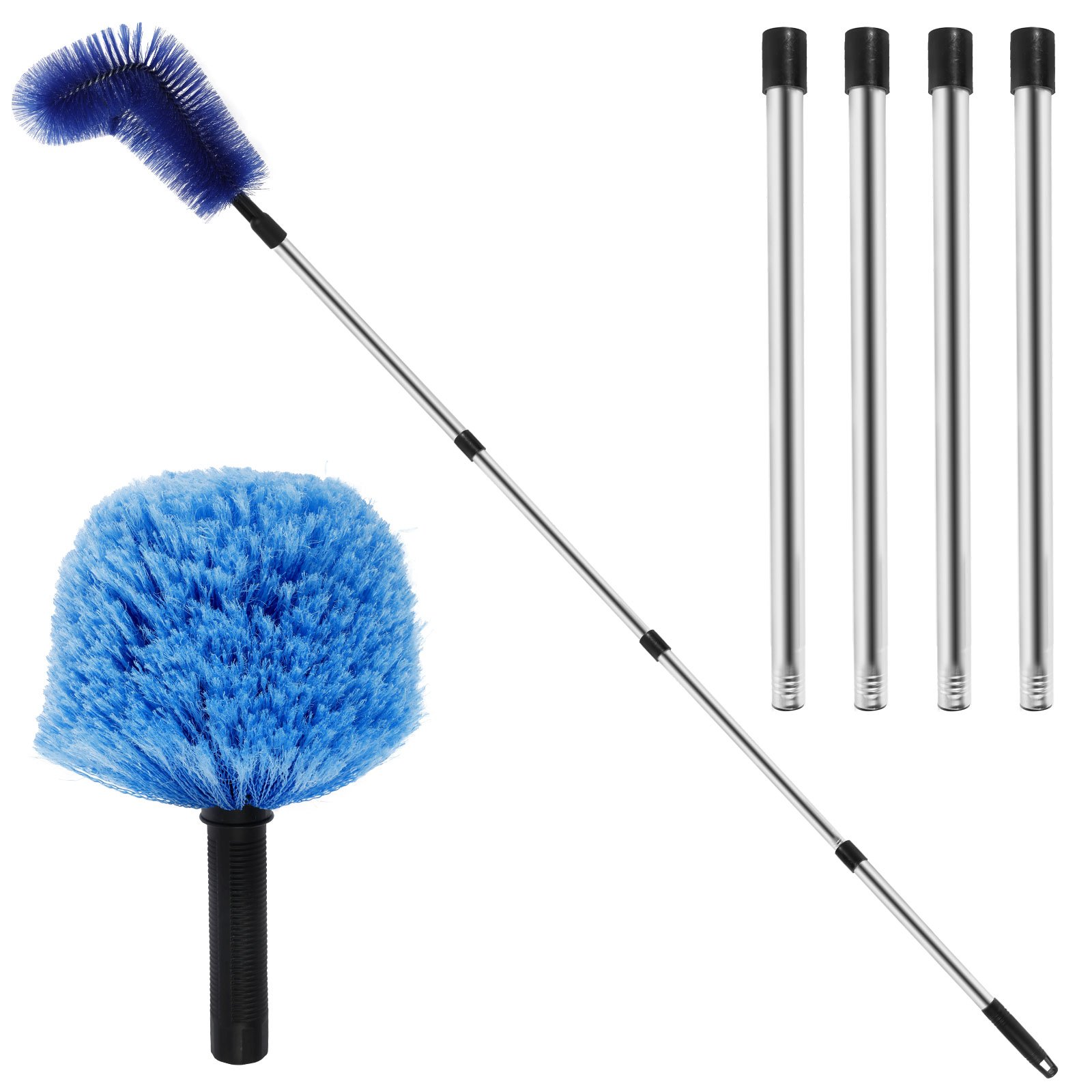 1 set blue cobweb duster with extendable stainless steel pole reusable spider web brush medium firmness no electricity needed multi component home cleaning tool for ceiling fan furniture details 7