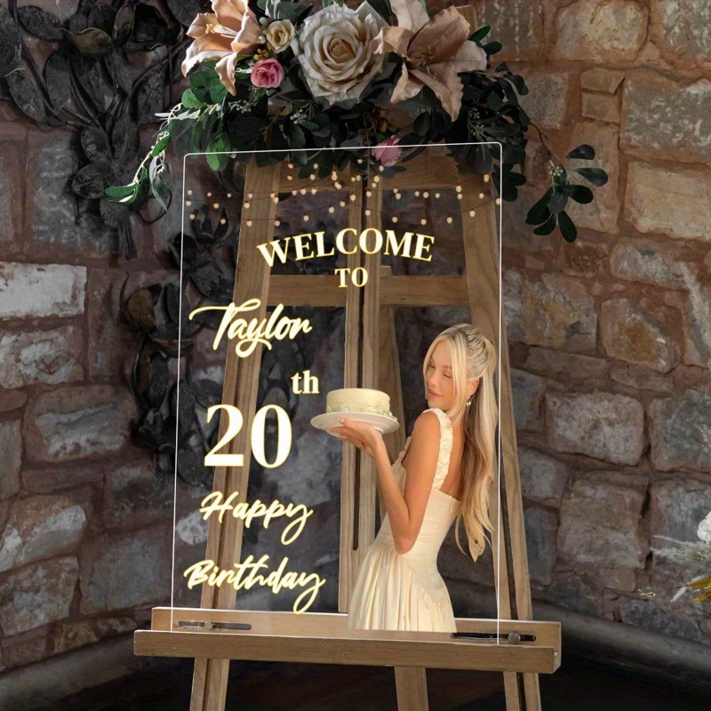 2D Flat, 1pc Personalized 50th Birthday Welcome Sign - Elegant Golden Lettering & Numbered Age Display with Photo/Text/Name/Number - Heavy-Duty Acrylic Freestanding Board with Sturdy Legs - 2-in-1 Birthday Party Decorations & Milestone Celebration Display - Glossy   for 50 Years Old Party Decorations - Custom Birthday Banner for 50th Birthday Party - Multi-Use & Easy Setup - Elegant Use