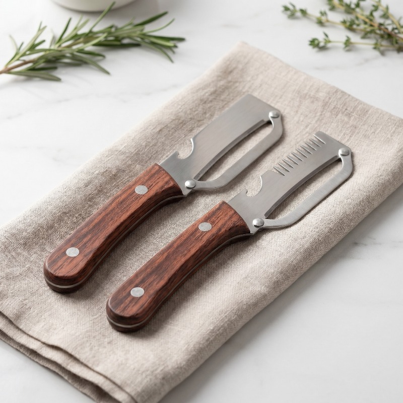 Multifunctional Kitchen Peeler Set, Stainless Steel Blade With Wood Handle, Vegetable/fruit Peeler + Julienne Slicer, Bottle Opener Function, Ergonomic Grip For