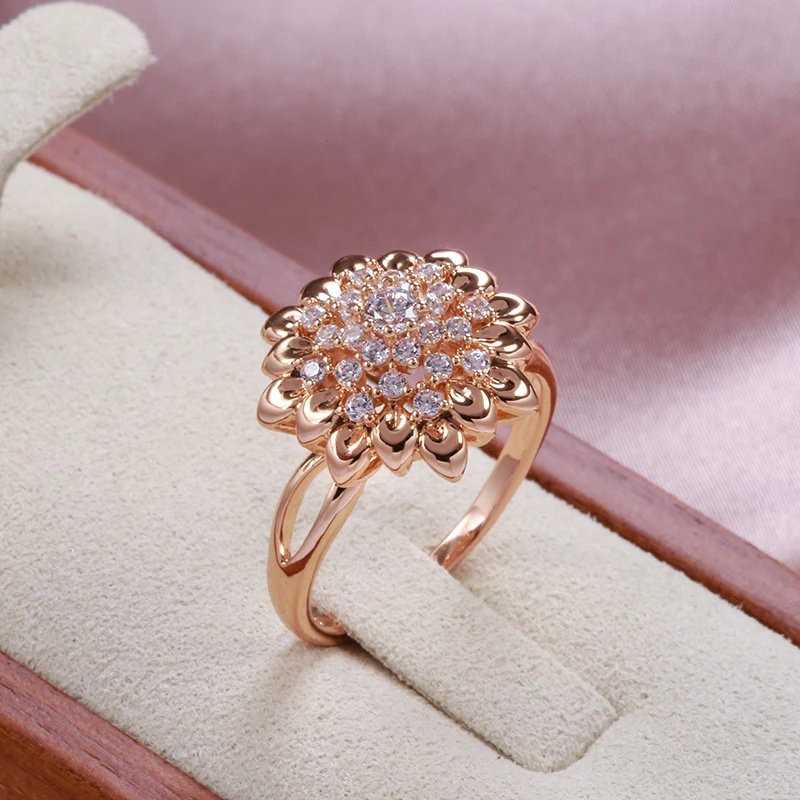 Luxury Cubic Synthetic Zirconia Geometric Flower Ring, Vintage Style