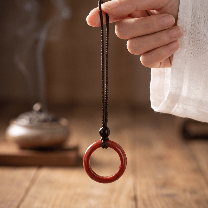 Natural Red Stone Ring Necklace, Bohemian Pendant Gift