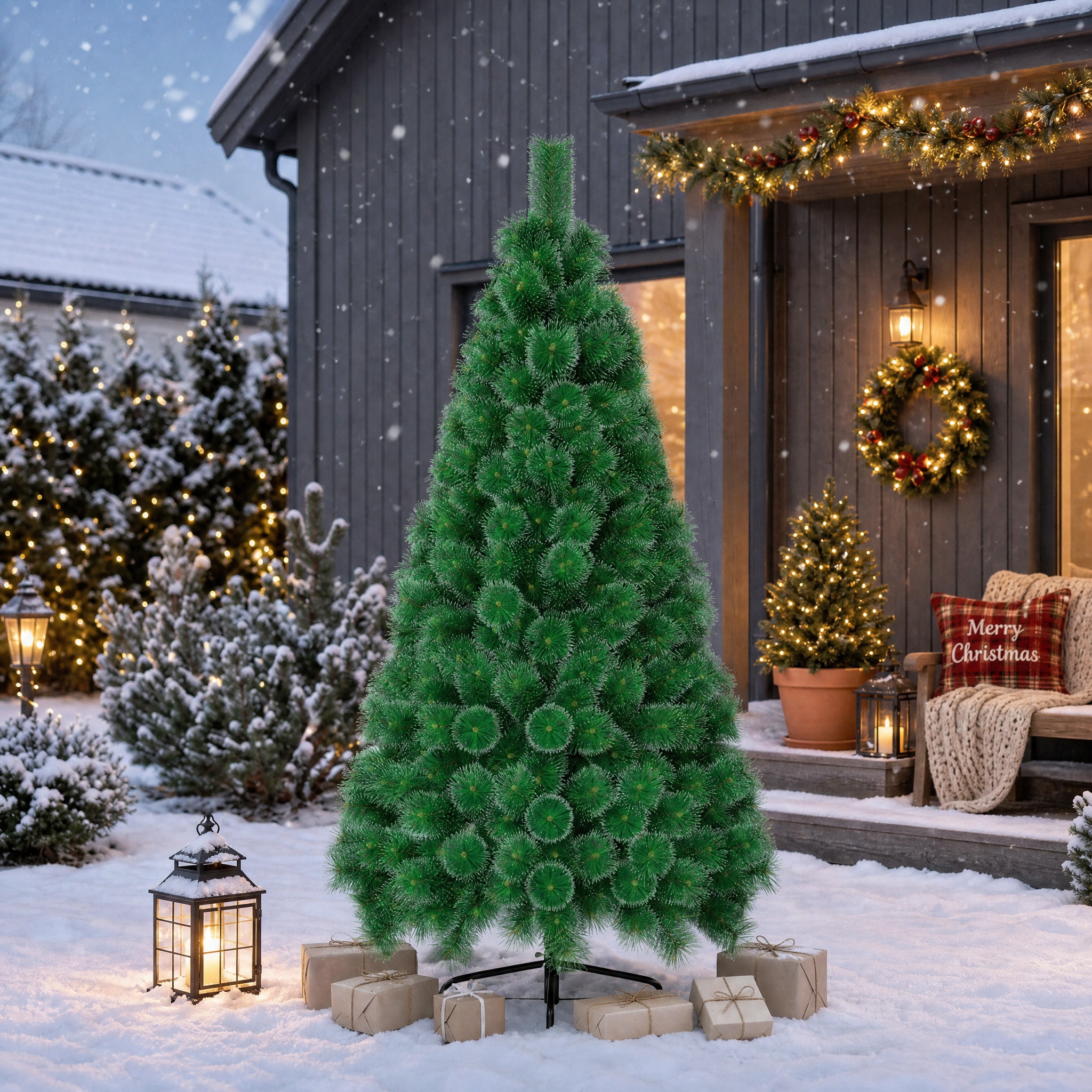 Image of 150-240cm Artificial Christmas Tree With White-tipped Pine Needles, Maintenance-free, Dense Branches, Realistic Pine Needle , Detachable For Indoor Christmas Decoration