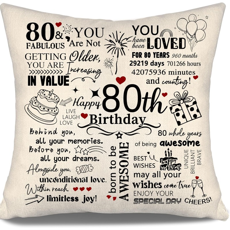 TEMU 2d Flat Printing 1pc, Home Decor Products Throw Pillow Case 80th Birthday Gifts, Happy 80th Birthday Party Decorations Ideas For Her Him, 80