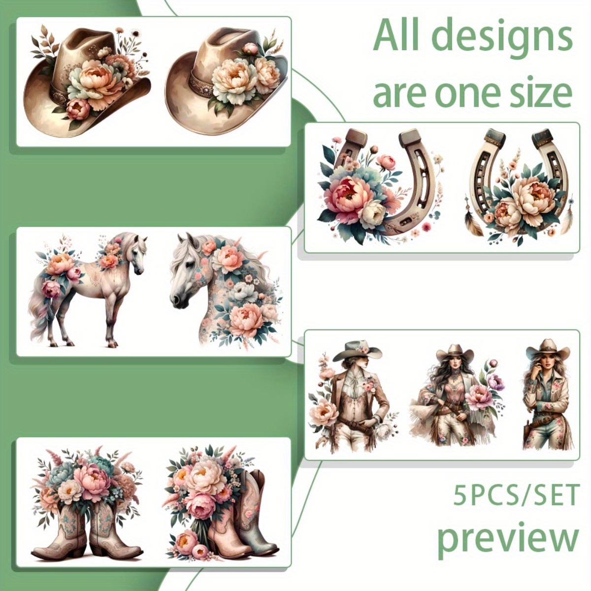 TEMU 5pcs/ Set Cowboy Style Bohemian 16oz Glass Jars Wrap Transfer Decorative Paper Uv Dtf High Self-adhensive Decor Transfer