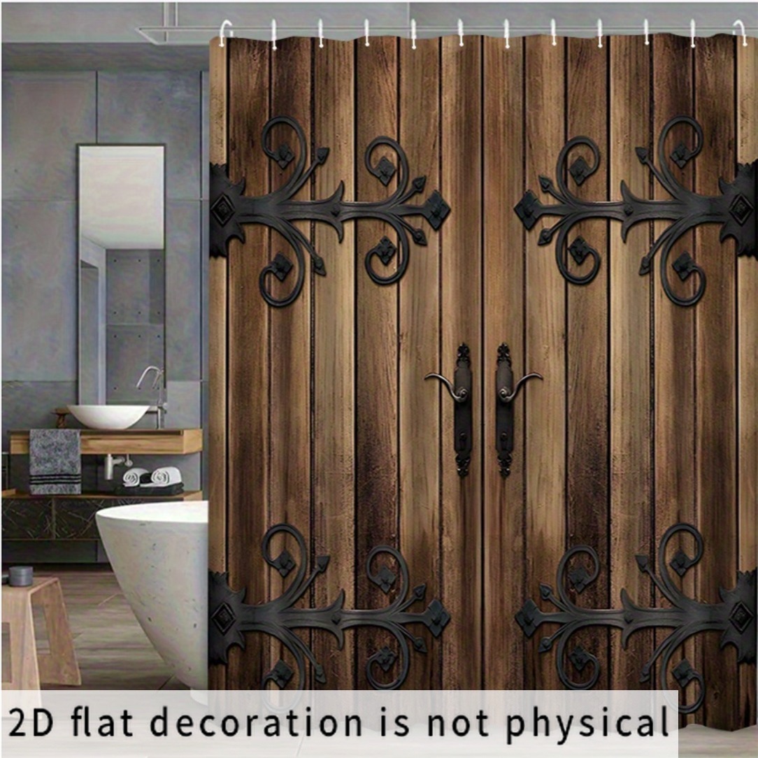 TEMU 2d Flat, 1pc 2d Curtain, Vintage Door Pattern Bath Curtain, High-end Elegant Bathroom Curtain, Multi-functional Curtain, Bathroom Decorative