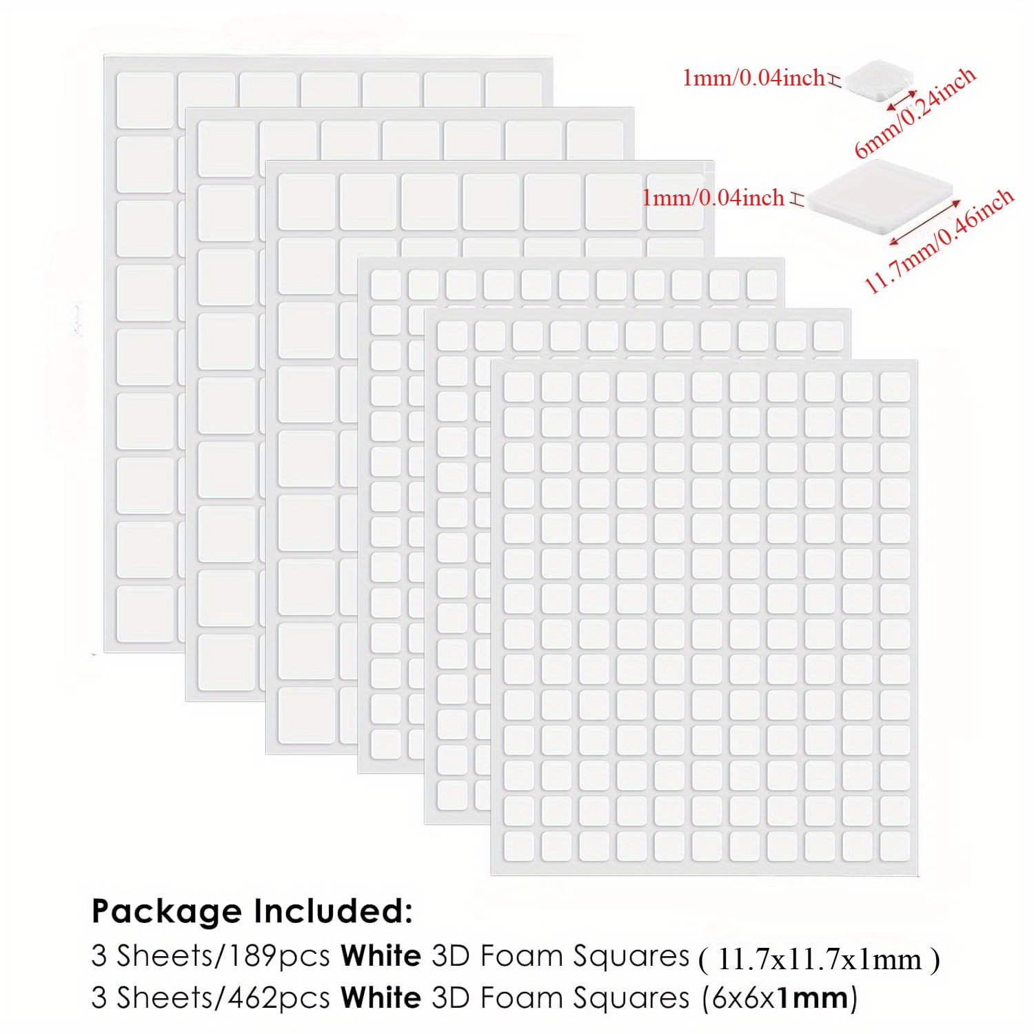 TEMU 6 Sheets/pack, 3d Double Sided Adhesive Foam Squares-2mm Thickness - And Large Squares Set, Black Permanent Sticky Dimensional Adhesives,