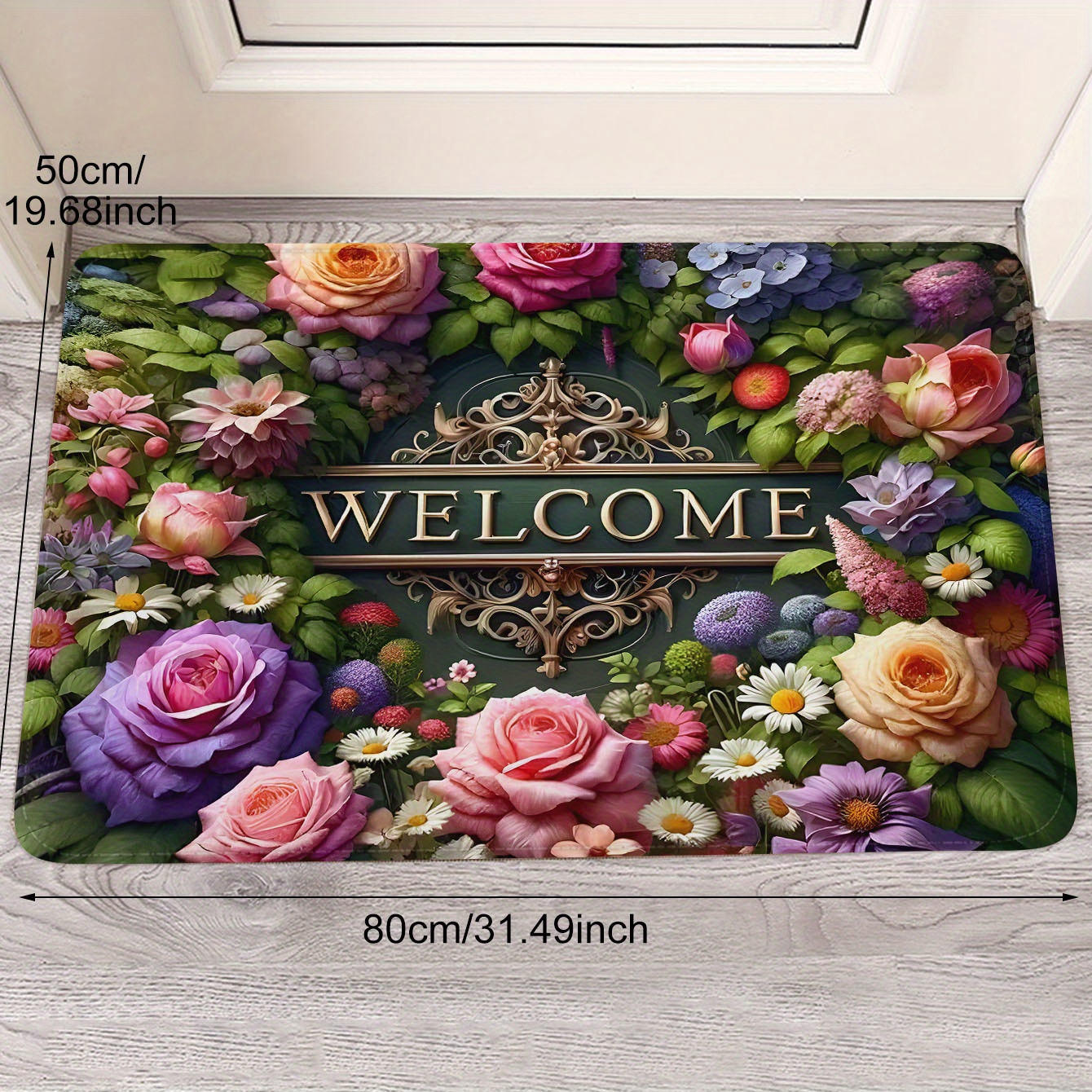 Image of 1pc Long-haired Flannel + 1 Cm Sponge Base Entrance Floor Mat, Welcome Home - Colorful Printed Rug, Polyester Non-slip Floor Mat, Suitable For Indoor And Outdoor Use, Kitchen Floor Mat, Foot Mat