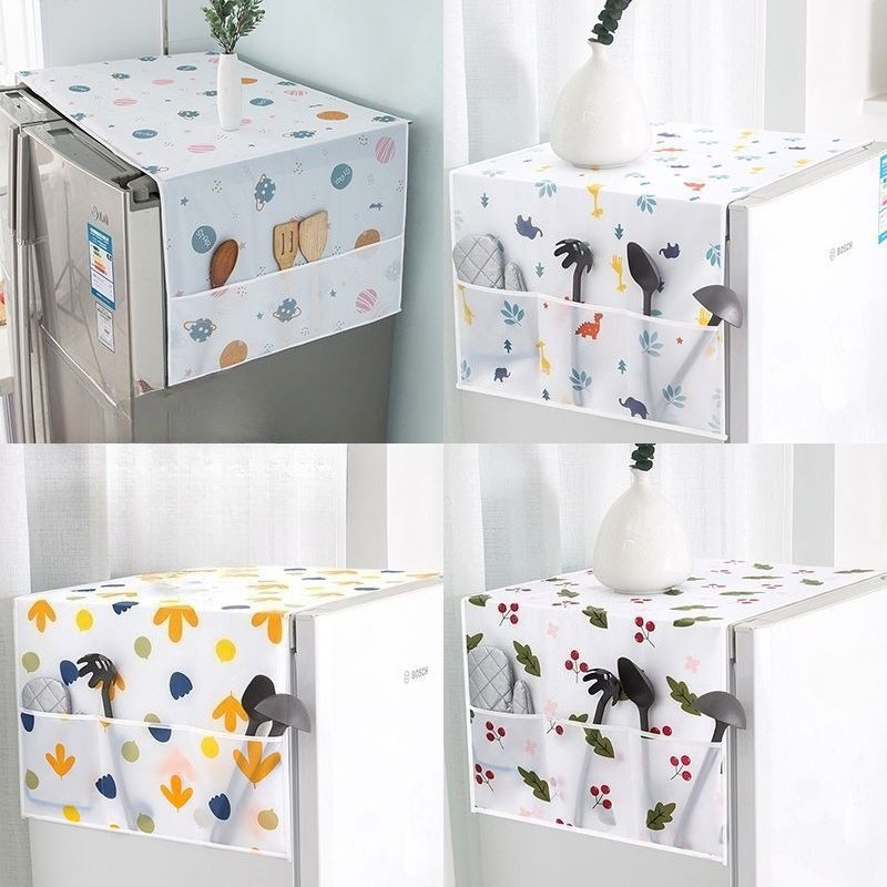 TEMU 4pcs Random Color Multi-functional Refrigerator Dust Cover With Pockets, Suitable For Outdoor Camping, Measuring 128.02 X 52.07cm, Made Of