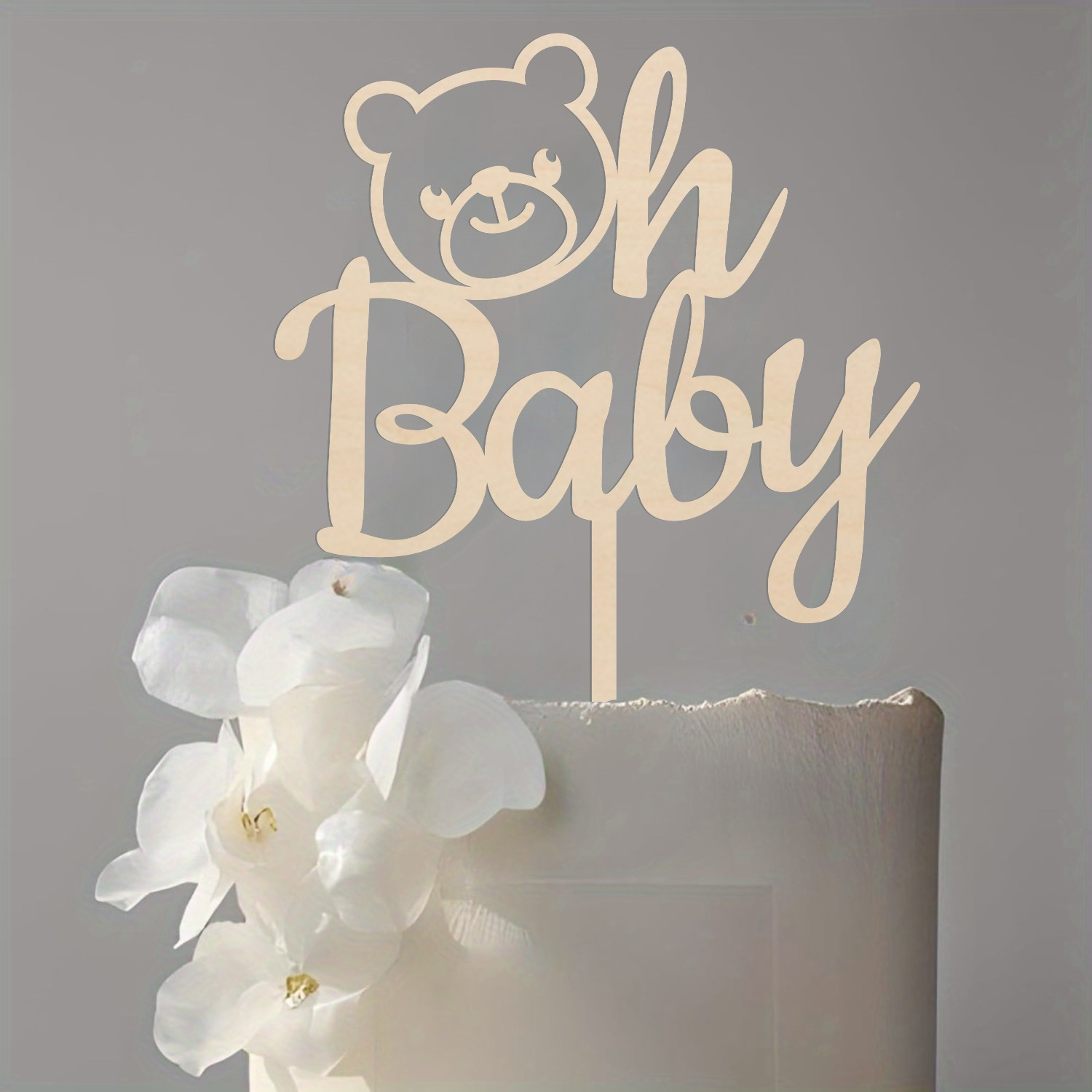 Image of 1pc Wooden Oh Baby Cake Topper With Bear - Baby Shower Cake Decorations For , Newborn, Gender Reveal - Cake Decorating Supplies, Cake Toppers For Nursery Party, Welcome Baby Celebration