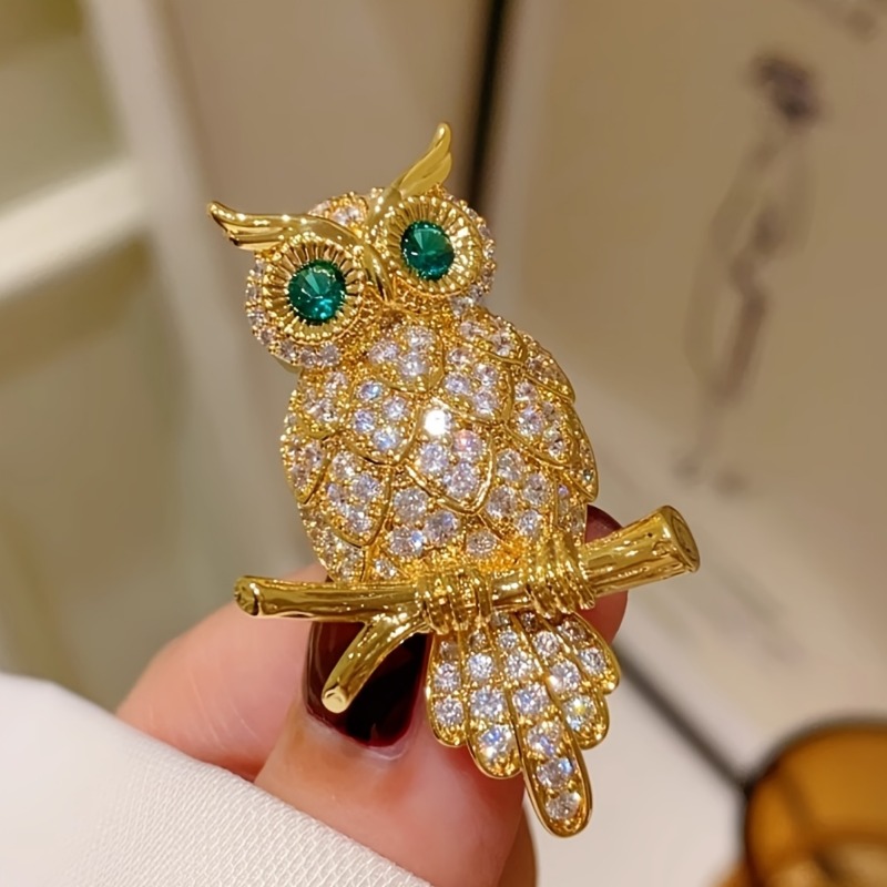 TEMU 1pc Elegant Owl Brooch With Sparkling Synthetic Zirconia, Stylish Accessory For Jackets, Dresses, And Perfect Gift For Parties & Valentine's Day
