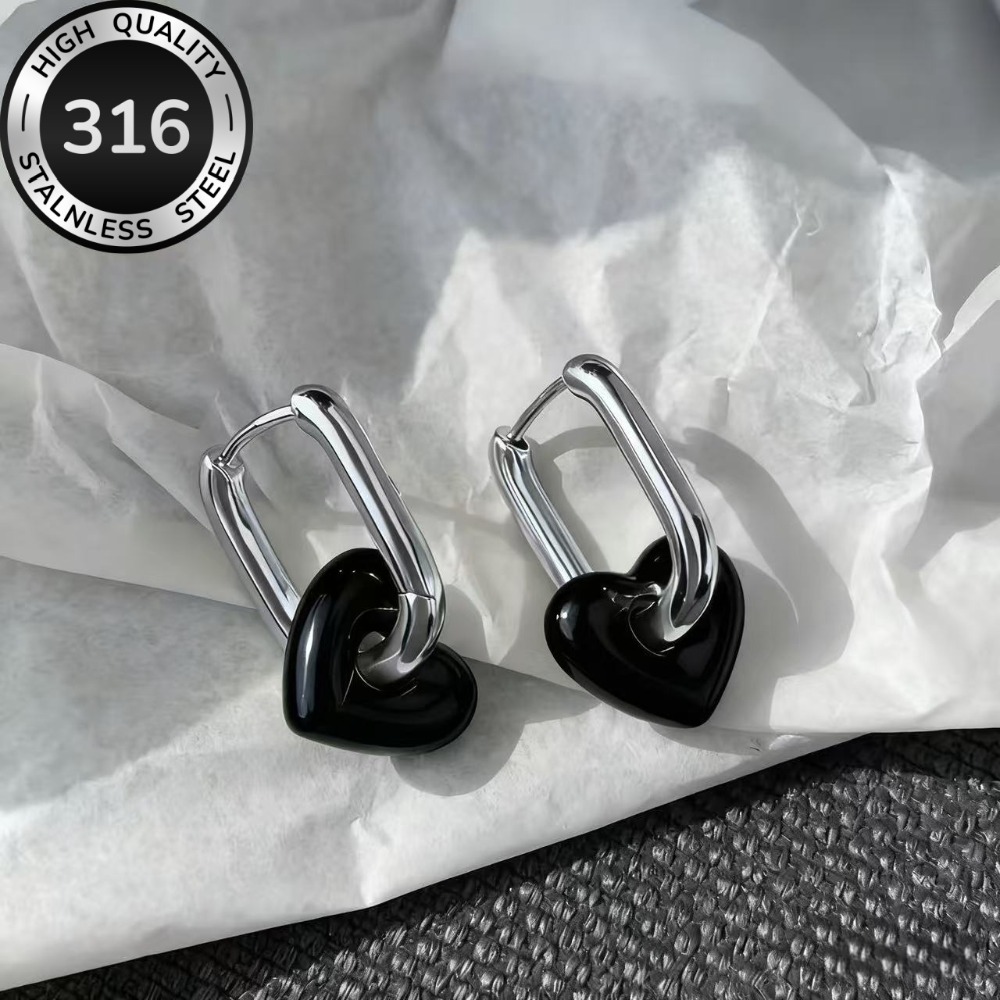 Multi-Color Heart Drop Earrings in Stainless Steel