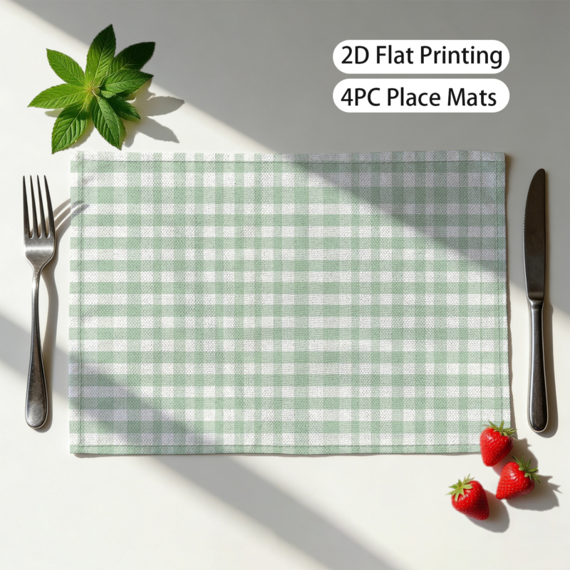 TEMU 4 piezas de Manteles a Cuadros Gingham Adecuados para Mesa de Cocina, Manteles Rectangulares Lavables con Bordes Bloqueados, Protectores a