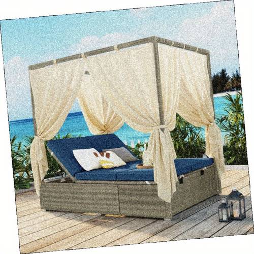 adjustable with curtain lounge chair for patio garden poolside durable fabric in 3 colors easy to move and fold outdoor relaxation
