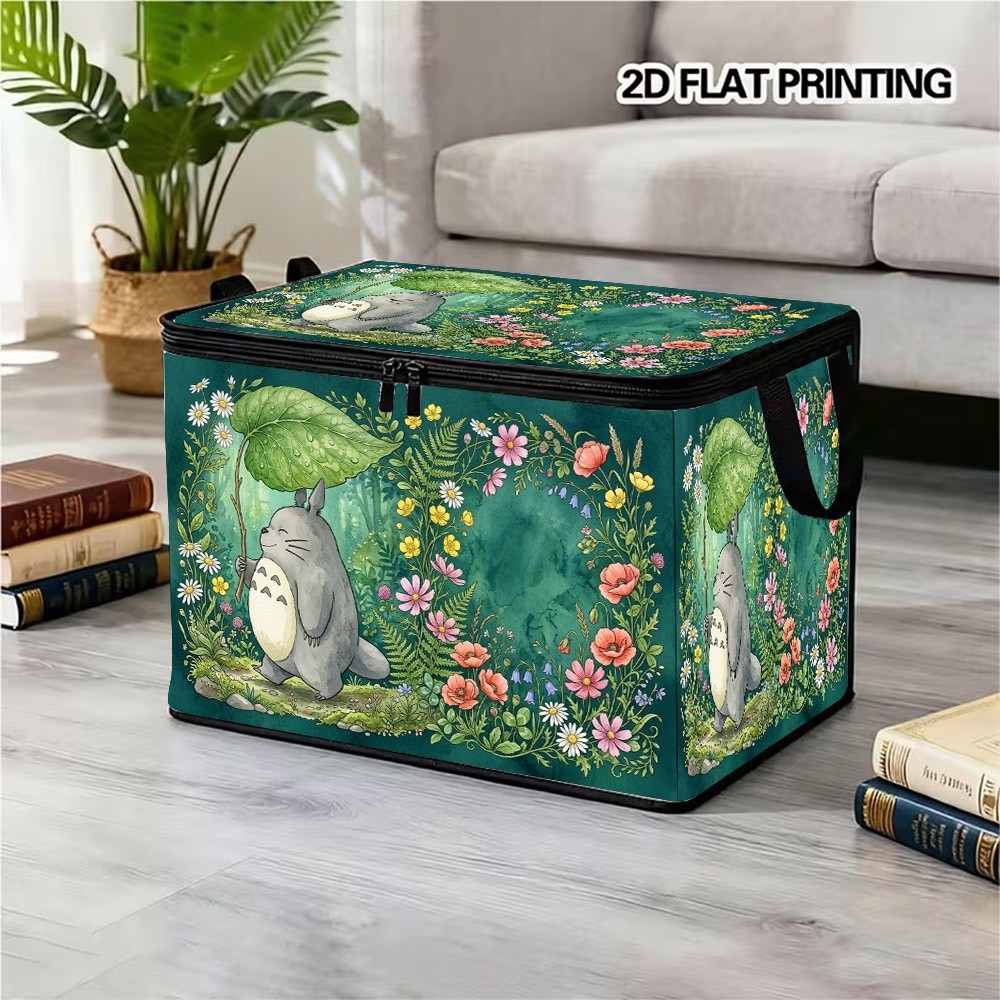 TEMU Boîte de rangement en tissu imprimé 2D Totoro , organisateur pliable en une seule pièce avec motif forêt magique, disponible en différentes