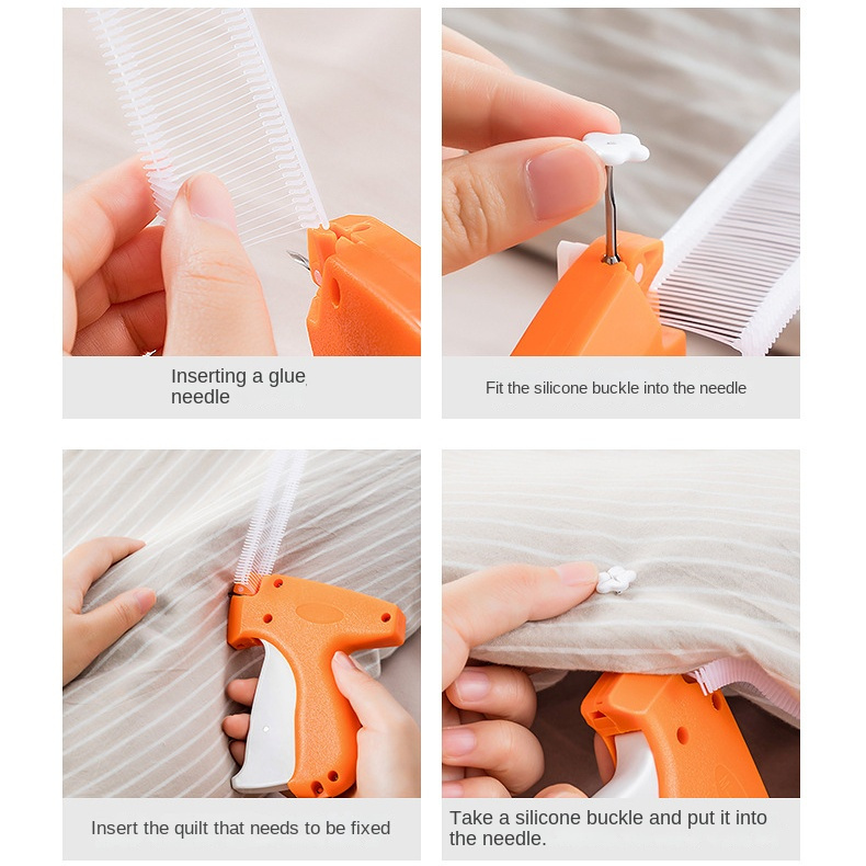   quilt holder gun no needle safe for duvet covers sheets   48 silicone buckles 550 plastic pins orange details 0